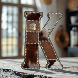 Brown Western REAL Cowhide Letter K Accent Decor